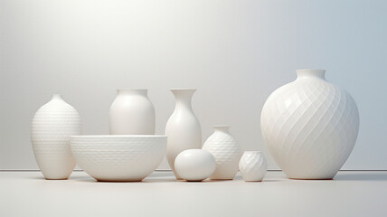 Plain white ceramic vase, minimalism. Generative AI - obrazy, fototapety, plakaty