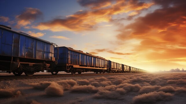 Old freight train running in the wild west.  Buffalo grass. Western