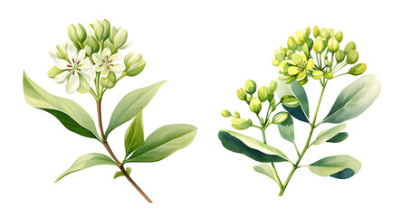 Mediterranean spurge Flower, watercolor clipart illustration with isolated background - obrazy, fototapety, plakaty