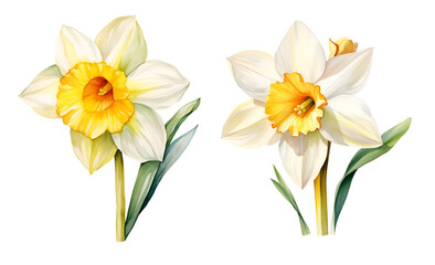 Narcissus Flower, watercolor clipart illustration with isolated background