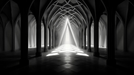 Symmetrical balance of light and shadow in archeitecture. Generative AI