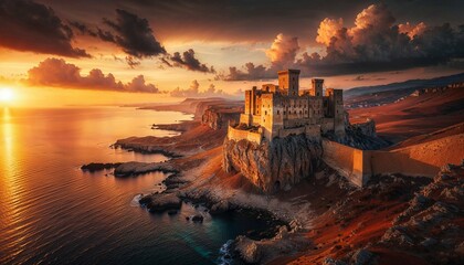 Sunset over Ancient Coastal Fortress with Dramatic Landscape

 - Powered by Adobe
