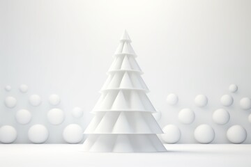 White minimalistic Christmas background with fir tree. AI generated