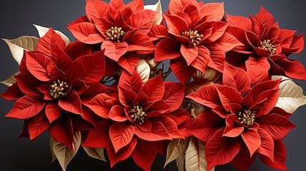 Obraz premium Christmas Red Poinsettia On Gray Background, Background Image, Desktop Wallpaper Backgrounds, HD