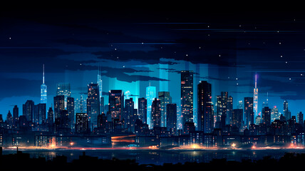 Obraz premium Urban Reflections: Skyscrapers and City Silhouettes Illuminate Night Lights in Modern Metropolises. Generative AI
