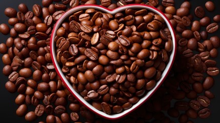 Fototapeta premium Coffee Beans Heart Shape Cup Fresh, Background Image, Desktop Wallpaper Backgrounds, HD