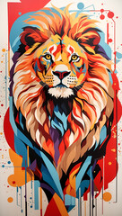 Abstract Lion Artwork Geometric Acrylic Animal Painting Colorful Background Digital Art Design