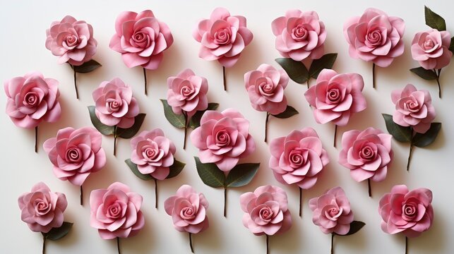 Collage Pink Roses Isolated On White, Background Image, Desktop Wallpaper Backgrounds, HD