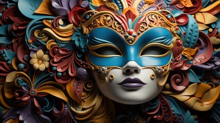 3d bright, colorful mask with copy space, for Mardi Gras party, carnival and masquerade concept