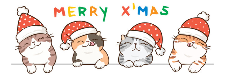 Vector Illustration of Christmas Cat Characters on Isolated Background
