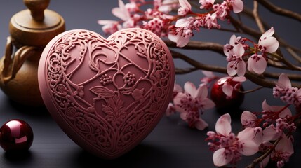 Decorative Red Heart Gift Pink Flower, Background Image, Desktop Wallpaper Backgrounds, HD