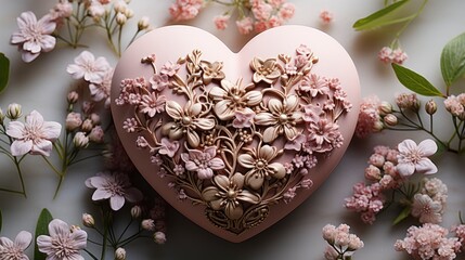 Obraz na płótnie Canvas Decorative Red Heart Gift Pink Flower, Background Image, Desktop Wallpaper Backgrounds, HD