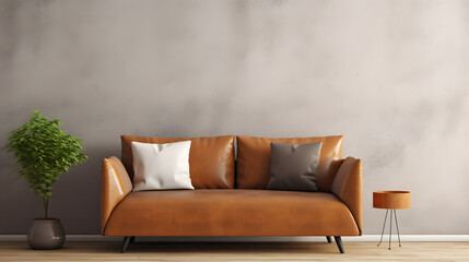 empty mockup blank cushion sitting on a leather sofa.