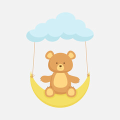 Cute bear swinging on the moon