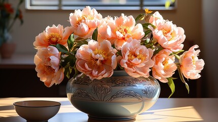 Bouquet Peonies Glass Vase Close Delicate, Background Image, Desktop Wallpaper Backgrounds, HD