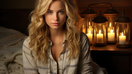 Fototapeta premium Attractive Young Woman White Open Shirt, Background Image, Desktop Wallpaper Backgrounds, HD