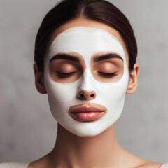 Woman with eyes closed and facial mask on face in SPA, Face and body care, relaxation and mental health. ai generative