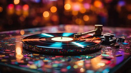 Vinyl record in a retro party atmosphere