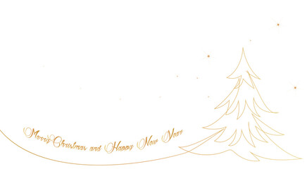 The Christmas tree is decorated with stars and snowflakes. Hand drawing in the style of one continuous line. For print background, holiday decor. Vector