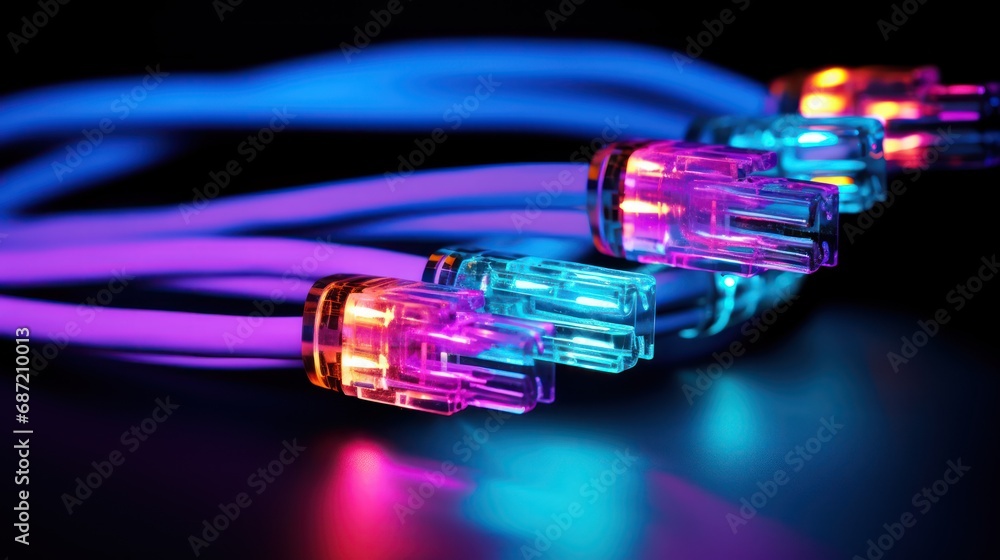 Poster closeup of a server network panel with lights