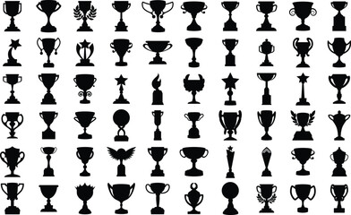 Set of trophy cup silhouettes. Isolated vector illustrations on white background
 - obrazy, fototapety, plakaty