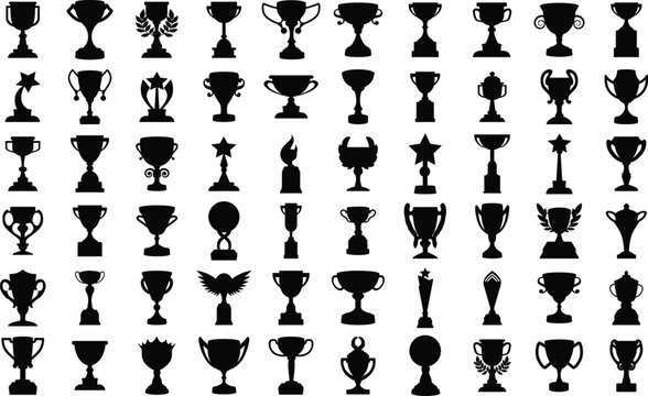 Set of trophy cup silhouettes. Isolated vector illustrations on white background
