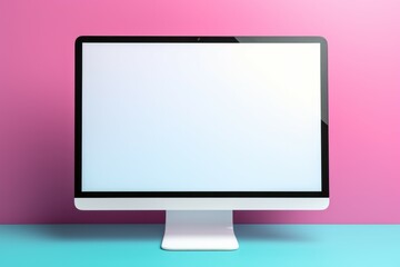 Computer monitor on pink background.