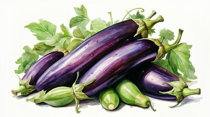 Eggplant. Farm-fresh vegetables. Vegetables illustration and clip art. Watercolor. 
