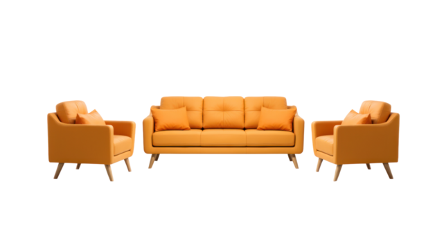 Sofa set on a white background, 3D illustration. On a transparent or white background, isolated.