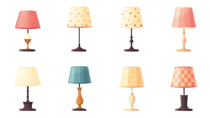 Cute table lamps set, vector design in flat style. Isolated on white background, flat color cartoon style. On a transparent or white background, isolated