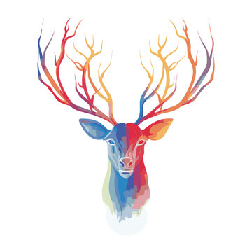 Vector graphic image of a colorful deer on a white background.