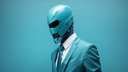 Faceless Cyan Portrait Man with Suit Digital Background Abstract Mask Design