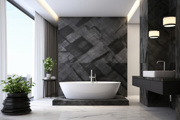 Fototapeta na wymiar Modern minimalist bathroom interior with dark walls