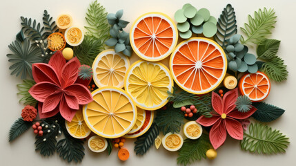 A oranges made of paper. Origami fruits. Fruits paper cut. Paper craft art. Isolated color object on white background - obrazy, fototapety, plakaty