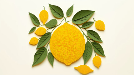 A lemon made of paper. Origami fruits. Fruits paper cut. Paper craft art. Isolated color object on white background