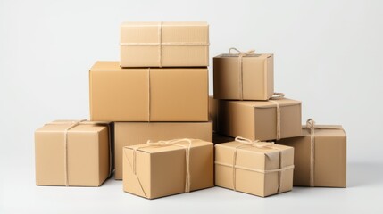 Obraz premium stack of cardboard boxes isolated on white background online sell concept