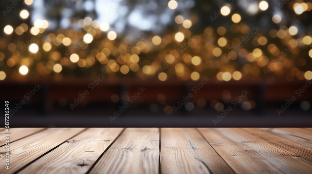 Aufkleber empty wooden table with bokeh light background