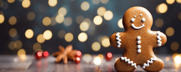 Amazing smiling gingerbread man christmas decoration. Mery Christmas wallpaper