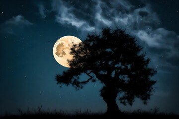 Fototapeta na wymiar Black tree with moonlit 