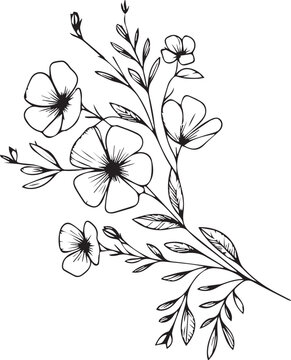 
hand-drawn coloring pages and book of artistic, blossom flowers vinca, engraved ink art,  flower tattoo designs vintage noyon tara drawings, periwinkle home wall decor, periwinkle wall painting