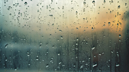  A wet rainy misted glass window with raindrops.