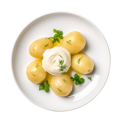 Boiled Potato with herbs on a plate isolated on transparent background Remove png, Clipping Path, pen tool