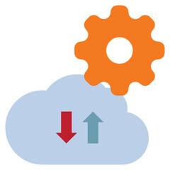 cloud upload download storage data cog gear wheel flat style