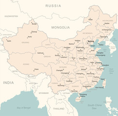 Fototapeta na wymiar China - detailed map with administrative divisions country.