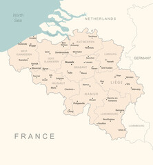 Belgium - detailed map with administrative divisions country. - obrazy, fototapety, plakaty