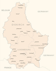 Luxembourg - detailed map with administrative divisions country. - obrazy, fototapety, plakaty