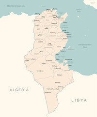 Tunisia - detailed map with administrative divisions country.