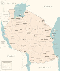 Tanzania - detailed map with administrative divisions country.