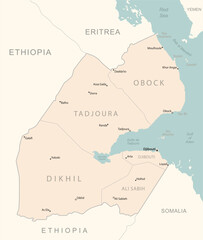 Djibouti - detailed map with administrative divisions country. illustration