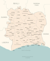 Cote dIvoire - detailed map with administrative divisions country.